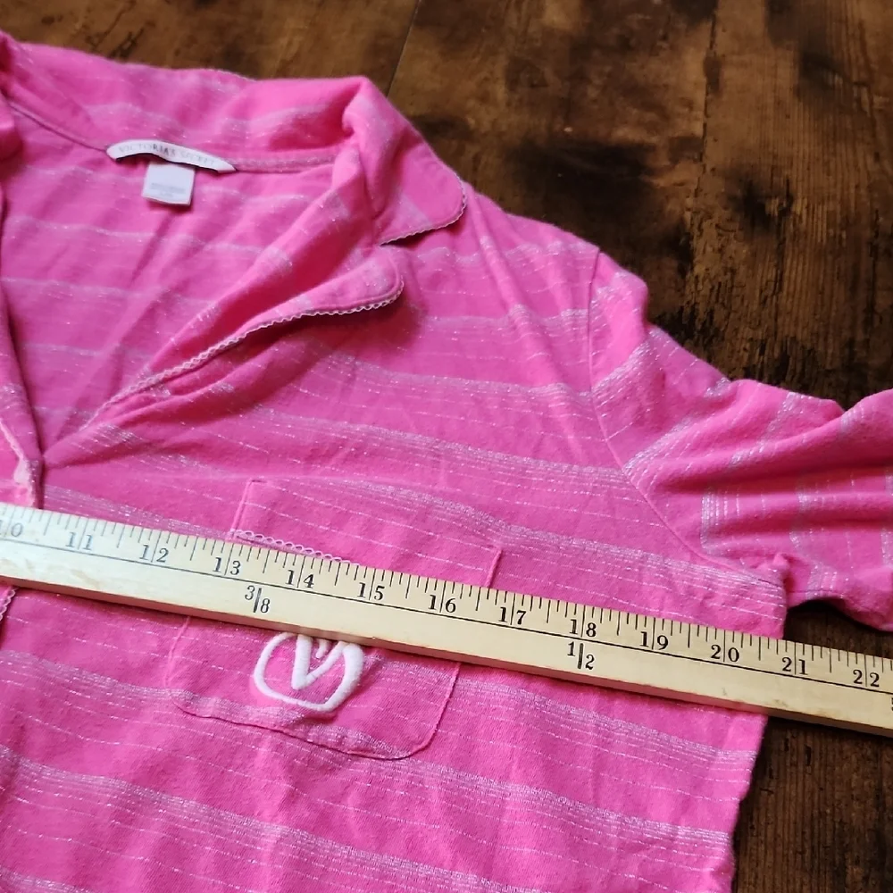 VICTORIA'S SECRET | Pink Silver Metallic Stripe Long Sleeve Wide Leg Pajamas | L